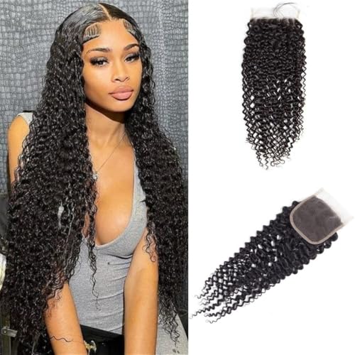 Fermeture en dentelle 4x4 crépus bouclés, un bloc de cheveux humains tissé à la main