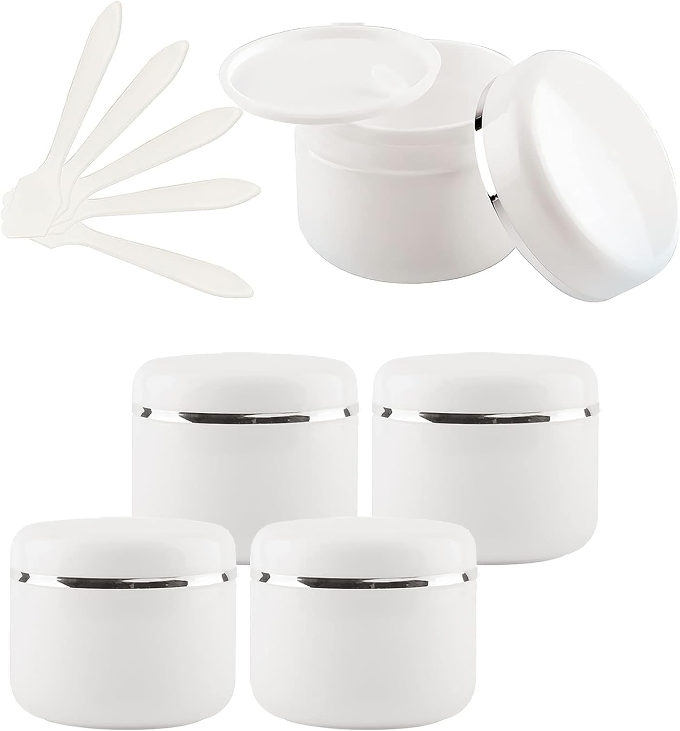 FLYIODFCXV cosmetic jar, 5 PC with Screw Lid with Silver Ribbon Small Storage Pot Containers for Homemade Salve, 5X Spatula(250ml)
