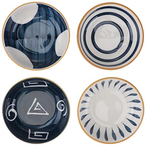 HEMOTON 4pcs Japanische Dipschale Geometrischen Mustern Porzellan Saucenschüssel japanischer Stil Runde Saucenschalen Servierschale Weihnachten Geschenk für Restaurant Hause Cover