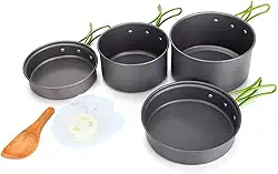 Conjunto De Panelas 10 Peças Com Cabos Dobraveis Para Camping, Trilhas, Aventuras, Pesca Kit Com Colher Tigelas e Esponja