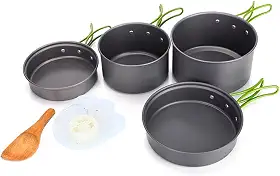 Conjunto De Panelas 10 Peças Com Cabos Dobraveis Para Camping, Trilhas, Aventuras, Pesca Kit Com Colher Tigelas e Esponja