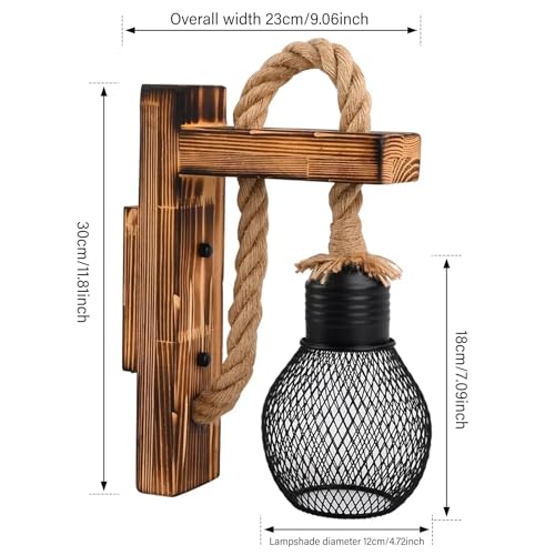 Lámpara pared de cuerda de cáñamo trenzada a mano con base metálica 2