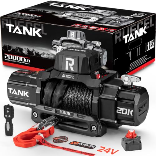 RUGCEL Tank Series 20000lb Heavy Duty Waterproof Electric Winch – 24V Synthetic Rope (85' x 7/16") with 2-in-1 (Infrared+Wired) Remote, for Truck, SUV & RV