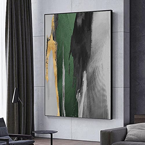 Peinture abstraite feuilles d'or luxe grand format 90x140cm pour séjour