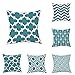 SIMPVALE Federa Decorativa con Stampa Geometrica Fodera per Cuscino in Cotone e Lino Set di 6 Azzurro 45cm x 45cm