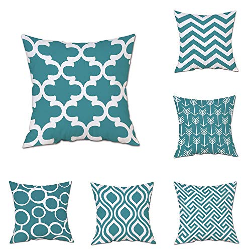 SIMPVALE Lot de 6 housses de coussin modernes à motifs géométriques - 45 x 45 cm - 6 x bleu