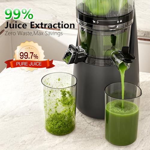 Image of Cold Press Juicer, 6 inch Extra Large Feed Chute Slow Masticating Juicer Machines, Powerful AC Brushless Motor, Self Precut System, Juicer Machines with BPA-Free, Extra one Replace juicer strainer