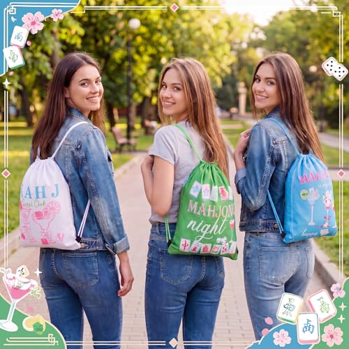 Image of Honoson 16 Pcs Mahjong Drawstring Backpack Mah Jong Goodie Bags Mahjong Themed Gift Bags Drawstring Backpack Party Favors Snack for Lover Player Mothers Birthday Party Supplies Lucky Mah Jong Decor