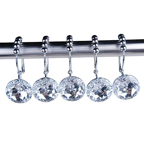 Rustproof Stainless Steel Decorative Shower Curtain Hooks Double Glide Shower Curtain Rings With Acrylic Crystal Rhinestones To Hang Curtain And Liner At Same Time, Set Of 12 (White) #TOP2