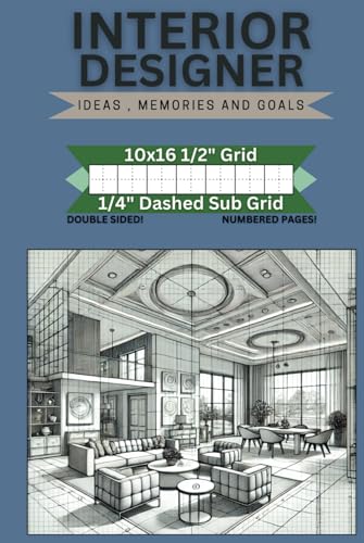 Interior Designer Graph Book | 1/2" Grid + 1/4" Dashed Sub Grid: Professional Grid Layouts for Engineers, Designers & Creatives image 2