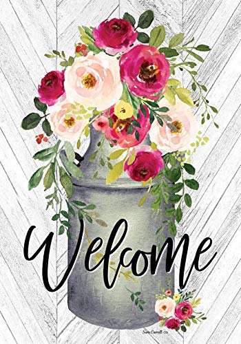 Custom Decor Milk Can Flowers Welcome - Standard Size, 28 x 40 Inch, Decorative Double Sided, Licensed and Copyrighted Flag - Printed in The USA Inc.