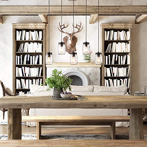 LNC Farmhouse Mason Jar Chandelier, 5-Light Adjustable Rustic Pendant Chandeliers Hanging Light Fixture for Kitchen Island and Dining Room Brown - Image 6