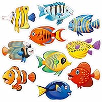 50 Stück Tropische Fischausschnitte, Bunte Fisch-Meerestier-Akzente, Ausschnitte, Pinnwand, Klassenzimmer-Dekoration in 10 Designs, Ozean-Motto-Party-Zubehör für Kinder, Lehrer, Schüler