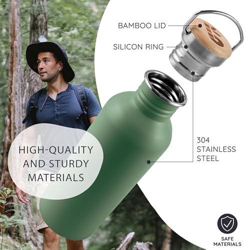 Image of Bambaw 24 oz Stainless Steel Water Bottle, Green, Dishwasher Safe, Non Insulated, No Straw Sage Green