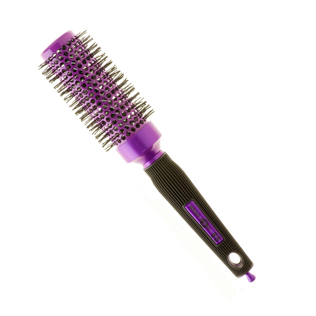 Head Jog 88 Purple Radial Brush. Ceramic Coating Barrel with Nylon Bristle & Rubber Handle. Lightweight & Durable Hair Brush for Hairdressing. Reduce Frizz for Healthy Looking Hair. (33mm)