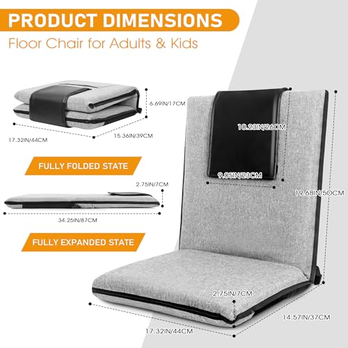Image of FASTMOMENT Floor Chair with Water Repellent Fabric 14-Position Adjustable Floor Chair with Back Support Portable Ground Seating for Adults Foldable Meditation Seat with Washable Cover (Light Grey)