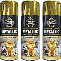 HLU 3 x Metallic Shimmering Gold Spray Paint Interior & Exterior Aerosol Can 400ml