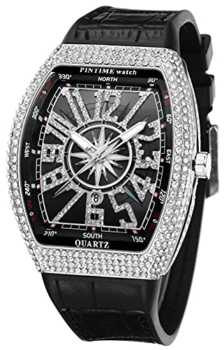 Montre à quartz étanche Gosasa pour homme avec bracelet en caoutchouc noir et argenté