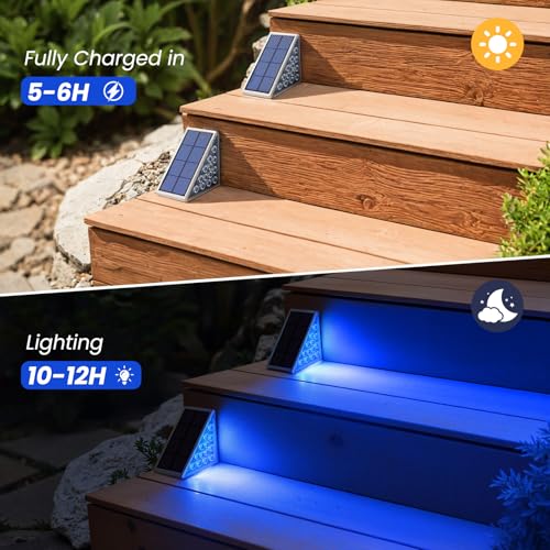 Image of NIORSUN Solar Step Lights,6 Pack Blue LED Outdoor Step Lights, Stair Lights Outdoor for Patio, Fence, Yard, Walkway, Solar Powered Auto On /Off, IP67 Waterproof, Easy Install