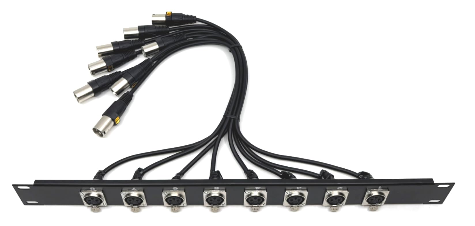 Sound Professionals XLRM3 19" Cable to XLRF3 Panel Mount Assembly, 1U 19" Rack Panel Pigtail Cables for Patch Bay