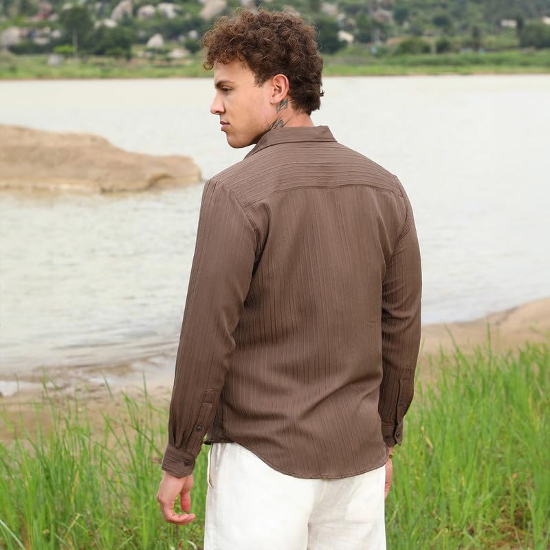 Image of CAHOOT Men's Solid Utility Shirt | Casual Wear | Spread Collar | Long Sleeve | Button Closure | Shirt Crafted with Comfort Fit for Everyday Wear