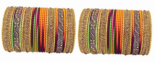 Image of NMII Non-Precious Metal with Base Metal Spreads with Zari Glossy Finished Premium Traditional Bridal Chuda Bangle set for Women and Girls