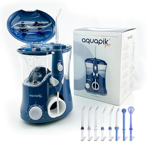 Aquapik PRO, Irrigador Dental Profesional. 8 Boquillas multifuncionales. 10 Niveles de Potencia. Capacidad 600 ml. Recomendado por dentistas. Cuida tus Implantes y Ortodoncia. Irrigador Bucal