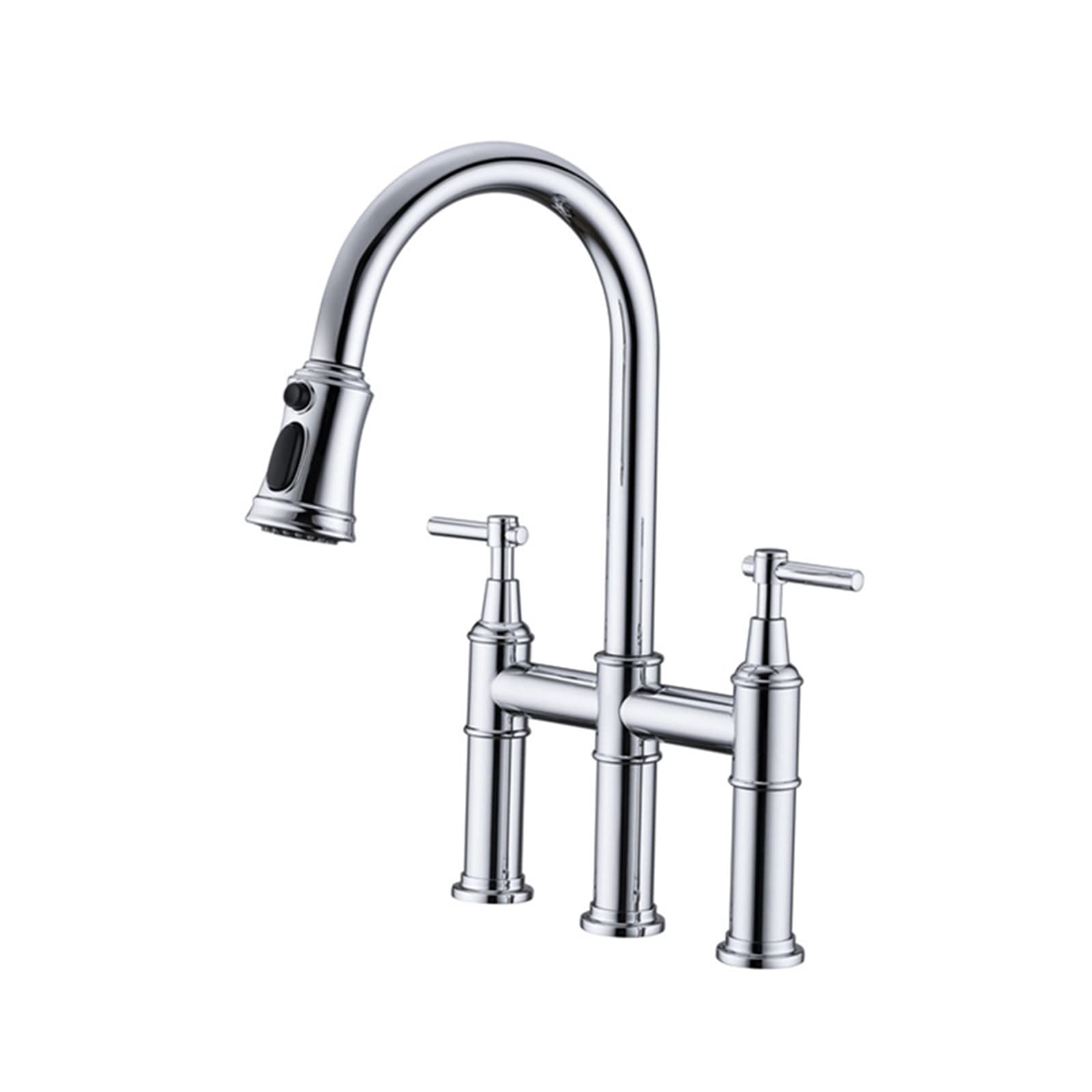 ZYCHSJXA with Down Sprayer Pull Out Faucets Commercial Brass Kitchen Faucet Hot and Cold Water Deck Mounted Sink Tap, Two Handle,Chrome (Color : Matt Black)