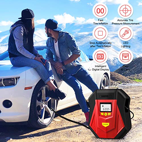 Air Compressor Tire Inflator,Portable Air Compressor 12V DC, Auto Tire Pump with Digital Pressure Gauge,LED Light, Long Cable , Auto Shut Off for Car Tires,Float Swimming Pool, Bicycle, Motorcycle