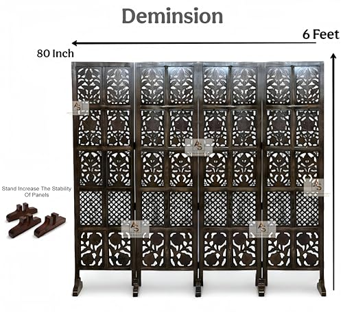 Image of Wooden Partition for Living Rooms Wall Dividers,Screen Separator Wall Divider for Hall Wall Panels for Living Room /Kitchen /Bedroom /Office /Restaurant (4-Panel with Stands)
