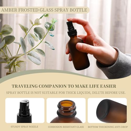 Image of NOOEEISS Amber Frosted Glass Small Spray Bottles 2 oz 48Packs,Fine Mist Sprayer Pretty Finish, Refillable Containers mini spray bottles for Cleaning Solutions and Skin Care