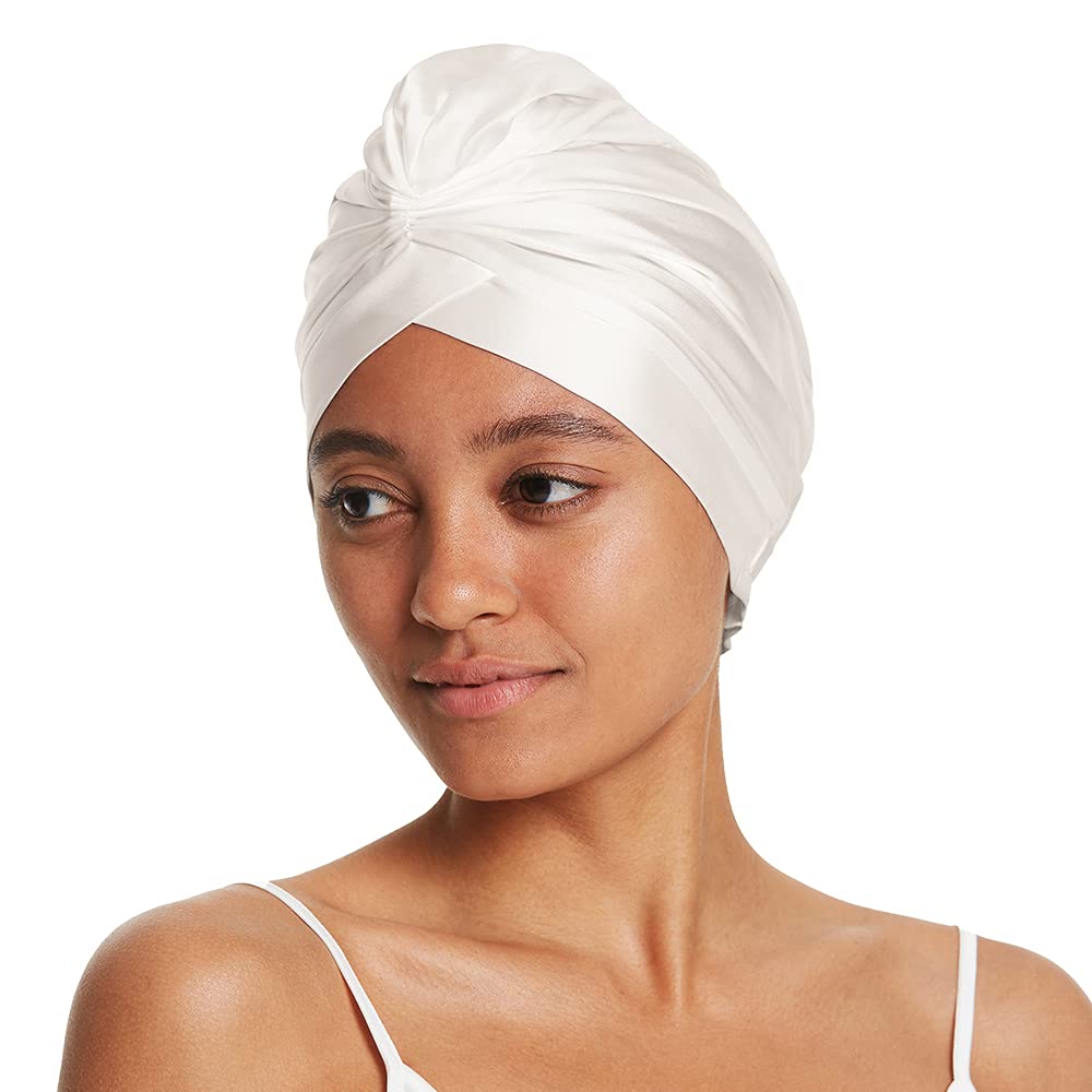 LilySilkSilk Bonnet for Sleeping Womens 100% Mulberry Silk Sleep Cap Hair Wrap for Curly Long Hair Ivory