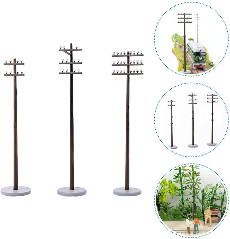 Abaodam 3pcs Micro Telephone Poles Landscape Garden Ornament Models Village Street Lights Mini Toy DIY Supply Telegraph Poles Model Railroad Railway Accessories