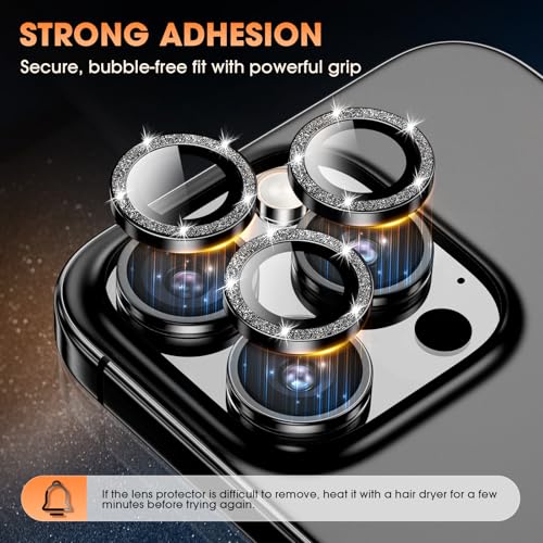 Image of Tempered Glass For Iphone 16 Pro /16 Pro Max Camera Lens Protector Bling Individual Metal Glitter Ring 9H Hardness Scratchproof, Stylish Phone Accessories, Case Friendly (Glitter Black)