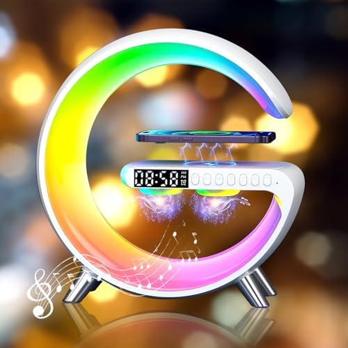 Aisuo Night Light 5 in 1 Lamp with Bluetooth Speaker, 12/24H Digital