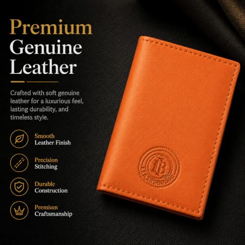 Image of LB LEATHERBOSS Slim Thin Leather Credit Card Triple ID Window Mini Wallet Bifold Driver License Safe (Orange)