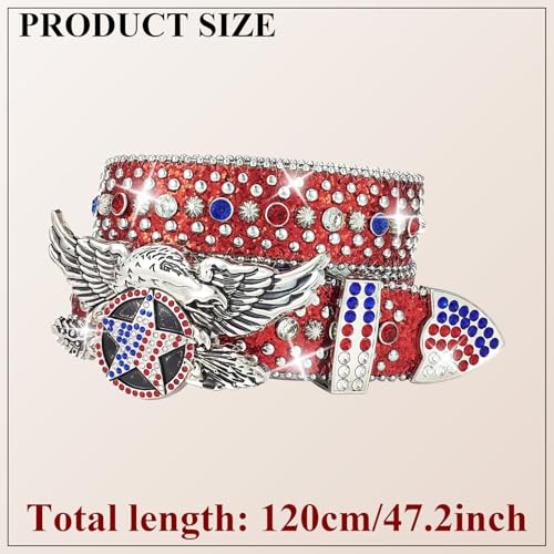 Patriotic Rhinestone Belt, Eagle Star Buckle Crystal Studded Western Cowboy Belt American Flag Bling Belt for Jeans2