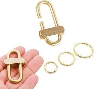 Brass Key Chain with 3 Rings - Keychain Hook by Pressing Side Button Slide Up and Down to Lock Buckle for Keys