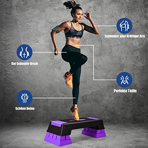 GOPLUS Aerobic Stepplank, antislip trainingsplank met 3 instelbare hoogtes, multifunctionele stepplank voor aerobic, gymnastiek en fitness, voor workouts thuis en op kantoor (ABS, violet) - Afbeelding 6