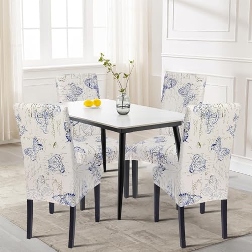 Image of SearchI Dining Room Chair Covers Set of 2, Stretch Printed Parsons Chair Slipcover Spandex Removable Washable Kitchen Chair Protector Cover for Dining Room, Hotel, Ceremony (Butterfly Pattern)