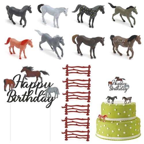 Lot de 15 décorations de gâteau en forme de chevaux - Décoration d'anniversaire - En plastique réaliste - Pour anniversaire, fête à thème cheval