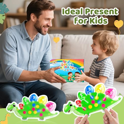 Dinosaurier Farbensortierspiel Zählen Superweiches Squeeze Sensorikspielzeug für Kleinkinder Montessori Lernspiel Farberkennung Feinmotorik Training Reise Anti Stress Spielzeug ab 3 Jahren (Grün)