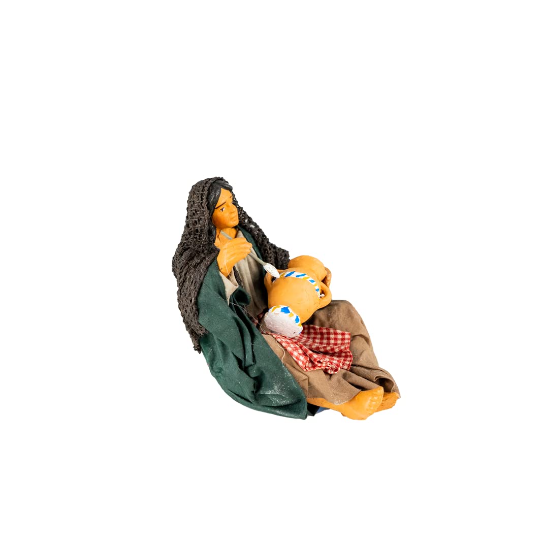 Holyhome Mujer que decora ánfora sentado en el suelo cm 15 (5,90 Inch) - Belén Napolitano Terracota Vestida, Hecho y Pintado a Mano, Made in Italy