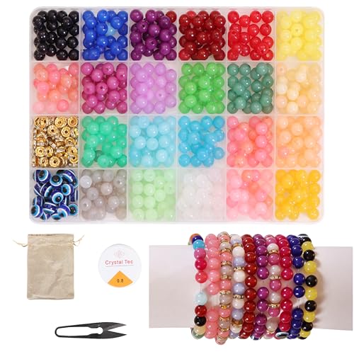 Image of ambitieux Diy Bracelet Making Kit - 600+ Pcs 24 Colorful Beads, 10M Elastic Thread, Jute Bag, And Cutter - Gift For Girls Birthdays (Moon 8Mm),Multicolor
