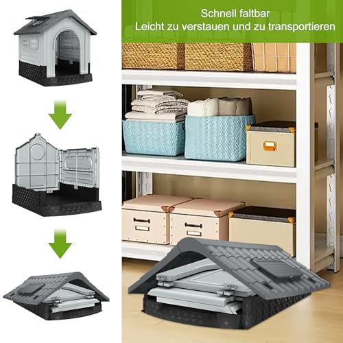 HENGMEI Hundehütte aus Kunststoff XL Haustierhaus Wasserabweisend 79.5×70.5×78cm Isoliert Hundezwinger Plastik mit erhöhtem Boden Schiebedach Katzenhaus Hundekäfig