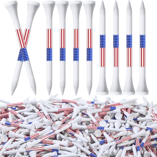 Mudder 600 Pcs 3-1/4" Golf Tees USA American Flag Golf Tees Bulk Long Bamboo Red White and Blue Patriotic Tee for Men Women(Classic)