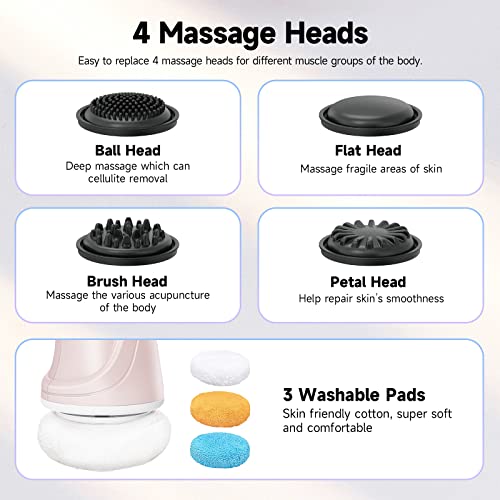 Qusado Cellulite Massager Electric, Body Sculpting Massager Cellulite Remover Machine With 4 Massage Heads And 3 Skin Friendly Washable Pads, Beauty Sculpt Massager For Belly Legs Butt Arms-Pink #TOP4