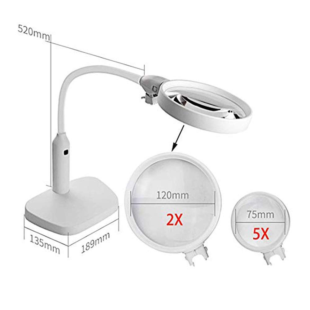 szkło powiększające, 2x 5x biurkowa i zaciskowa lampa powiększająca 2 w 1, lupa do czytania ze stojakiem, jasne światła LED w świetle dziennym i elastyczna gęsia szyja do hobby, rzemiosła, stołu