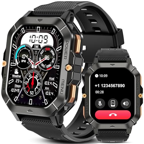 Bambooinn C28 Smartwatch Herren, 5ATM Wasserdicht 2,02\" HD Militär Uhr Herren mit Blutdruck, Smart Watch Herren mit Herzfrequenz SpO2 Schlafmonitor Schrittzähler, 100+ Sportmodi Sportuhr Bambooinn C28 Smartwatch Herren, 5ATM Wasserdicht 2,02\" HD Militär Uhr Herren mit Blutdruck, Smart Watch Herren mit Herzfrequenz SpO2 Schlafmonitor Schrittzähler, 100+ Sportmodi Sportuhr