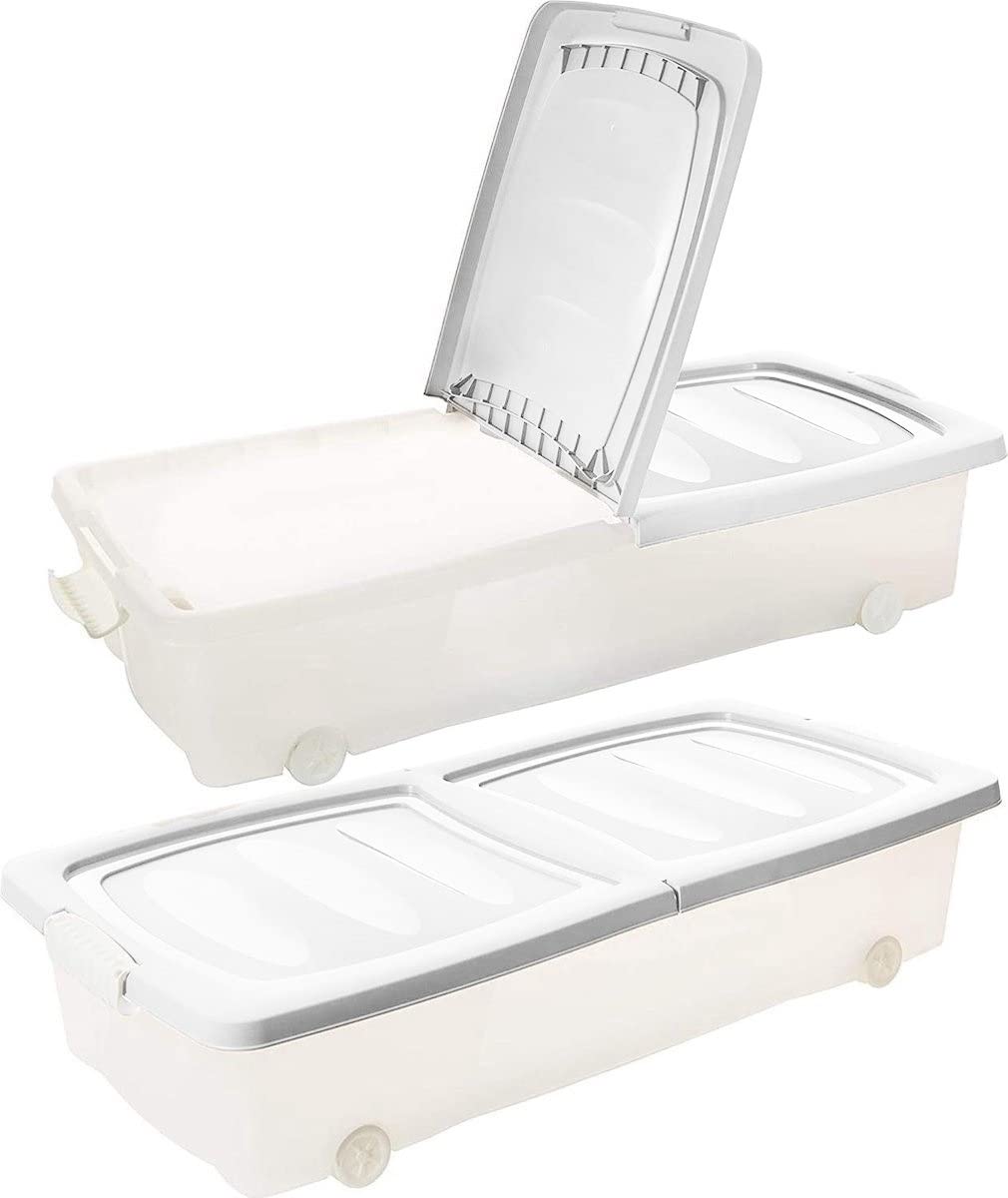 2x Aufbewahrungsbox - Unterbettbox 32 L weiß 80x40x17cm- Deckel mit Clipverschluss